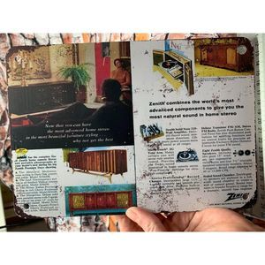 Vintage Hi-Fi  Advertising Sign 10 x 7 Zenith Home Stereo System Metal EUC